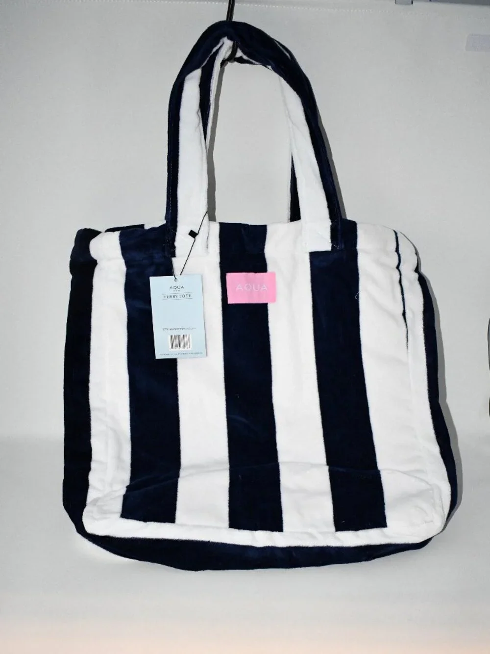 AQUA Striped Terry Beach Tote in Navy NWT Details: 100% cotton
